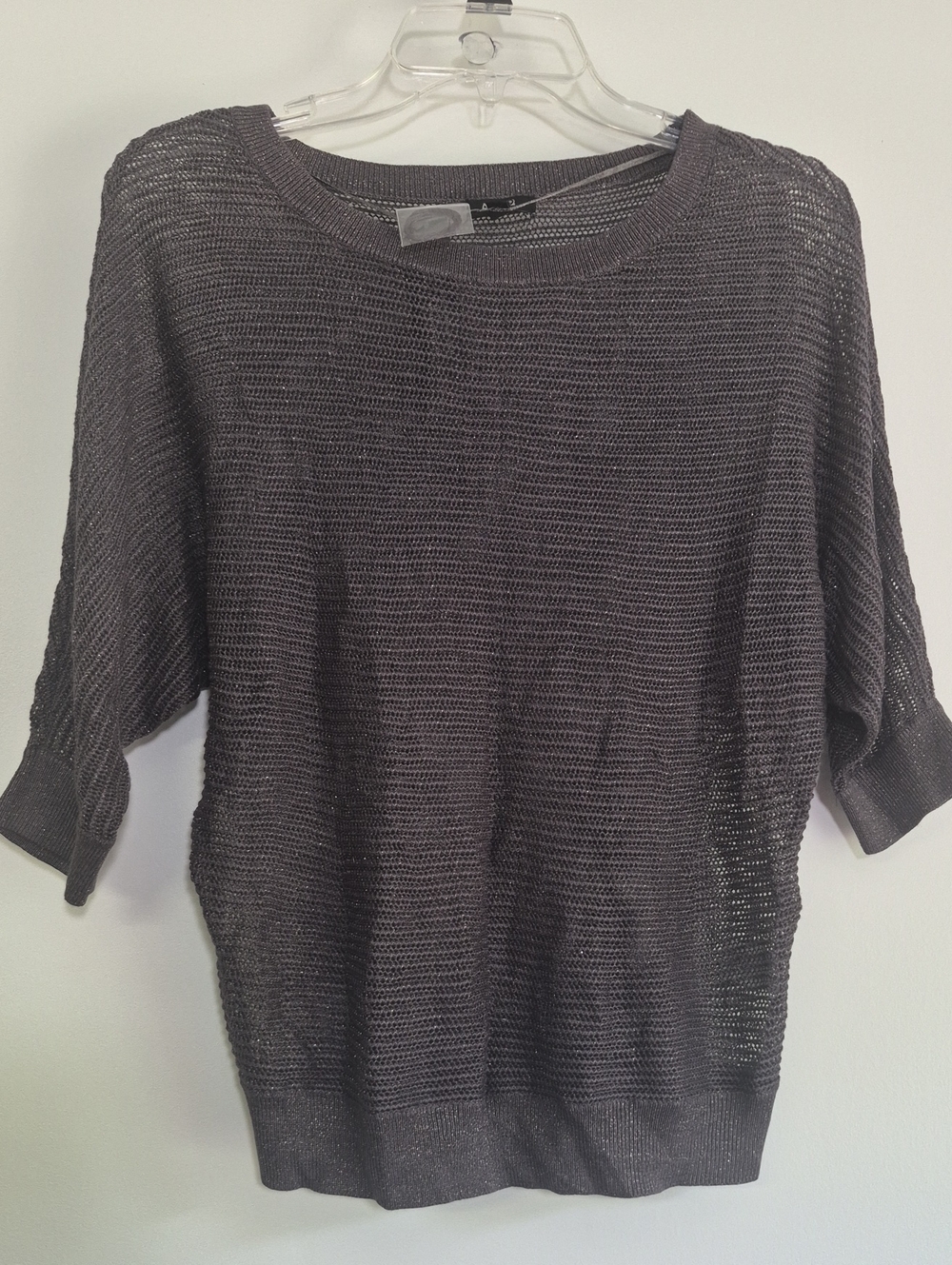 NWT Apt. 9 Open Knit Sweater - Deep Charcoal With Silver Metallic Thread SZ S